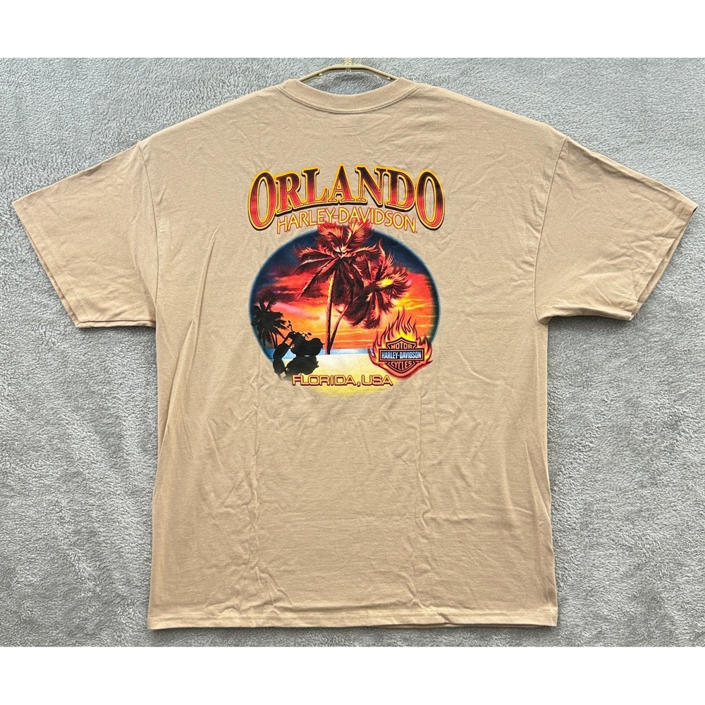 Harley Davidson Shirt Mens XL Beige Orlando FL Flying Engine Hawaiian Biker Tee - Picture 3 of 9